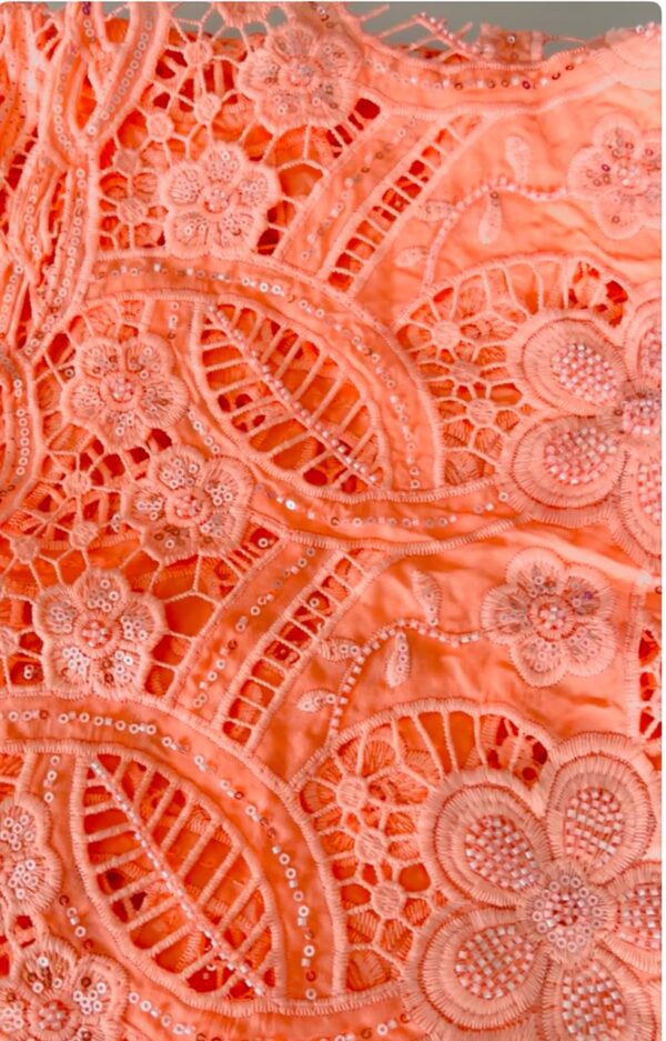 Beaded chiffon guipure lace (5 yrds). Colour: orange