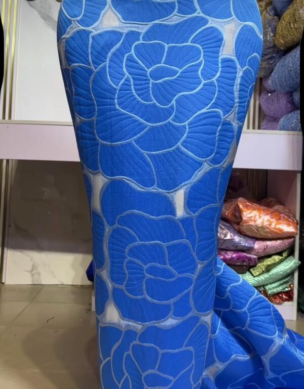 Turkish brocade flowery design (per yrd) Colour: Blue